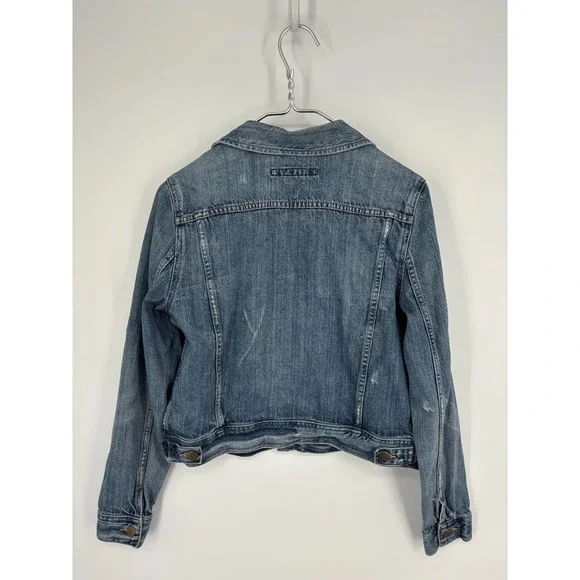 Ralph Lauren Sport Jean Jacket Womens Medium Denim Cropped Trucker Distressed - Picture 6 of 11